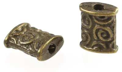 10 Metallperlen / Endtstücke oval 7x9mm mit Spiralen, altmessing