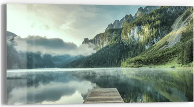 Produktbild von DEQORI Glasbild Echtglas 60x30 cm 'Nebelgeheimnis am See' Wandbild Bild modern Deko