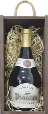 Produktbild von Piastun Met Dwójniak-Halber Geschenkset in einer leichten Holzbox | 750ml | 16% Alkohol Metwein | Polnische Produktion