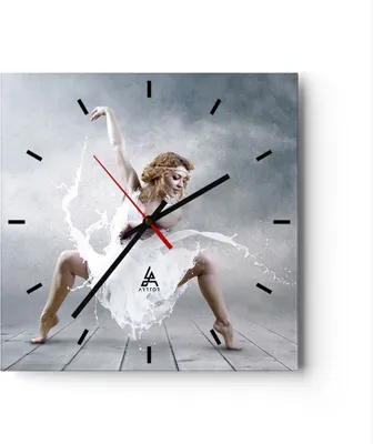 Produktbild von Wanduhr - Quadrat - Glasuhr - Frau Tänzerin Ballett - 30x30cm - Schleichendes Uhrwerk - Lautlos - zum Aufhängen bereit - Dekoration Modern - Wanddekoration aus Glas - C3AC30x30-2665