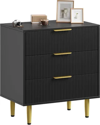 Produktbild von Kommode mit 3 Schubladen, Rillenfront und goldenen Metallfš¹?en, Schwarz