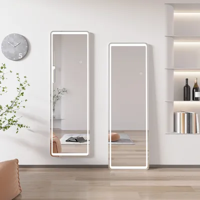 Produktbild von Standspiegel 160×50cm 3 Lichfarbe dimmbar Memory Touch/Wandschalter Ganzkörperspiegel Schwarz Rahmen Wandspiegel Spiegel Hängespiegel Ankleidespiegel mit Explosionsgeschützte