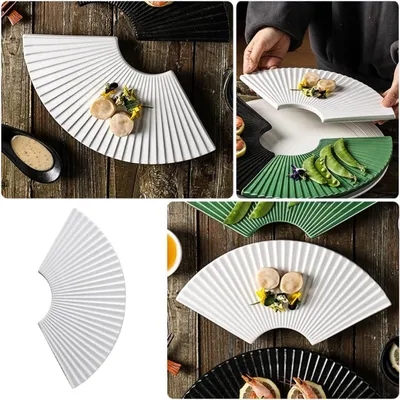 Produktbild von Eleganter Keramikteller im Fächerdesign in Weiß für Desserts und Vorspeisen