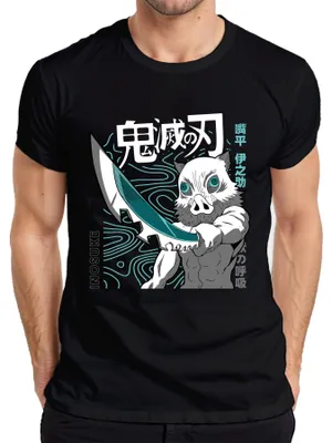 Produktbild von Inosuke Dämonenjäger Anime Ebermaske Schwert Manga Fan Geschenk Herren T-Shirt, Schwarz, XL