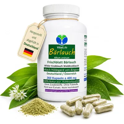 Produktbild von Wilder Frischblatt Bärlauch 360 Kapseln nach Hildegard von Bingen NATUR Pur OHNE Zusatzstoffe OHNE Füllstoffe.