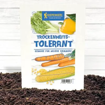 Produktbild von Gemüsesamen-Set Kiepenkerl 'Trockenheitstolerant', 4 Packungen Mangold Paprika Zuckermais Karotte inkl. Aussaatratgeber