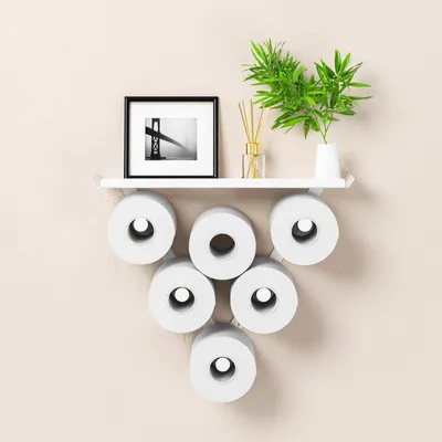 Productafbeelding van Omgoods - Wandgemonteerde Toiletpapierhouder met Bovenplank voor 12 Rollen