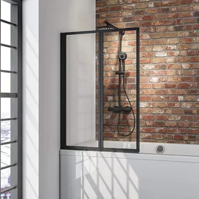 Produktbild von Badewannenaufsatz Smart 87 x 121 cm, 2-teilig faltbare Duschwand für Badewanne, Klebemontage ohne Bohren, 3 mm ESG Sicherheitsglas Klar hell, Schwarz, Duschabtrennung für Wanne
