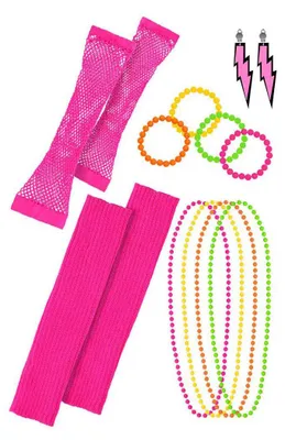 Imagen del producto de Conjunto de los años 80: diadema, joyas, guantes, muñequeras, color rosa