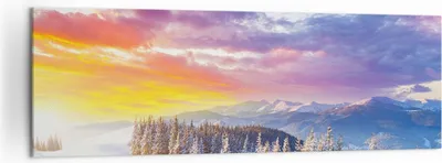 Produktbild von Bild auf Leinwand - Leinwandbild - Berge Schnee Winter - 160x50cm - Wand Bild - Wanddeko - Leinwanddruck - Bilder - Kunstdruck - Wanddekoration - Leinwand bilder - Wandkunst - AB160x50-3605