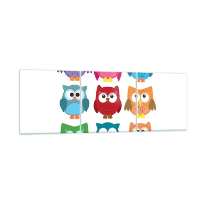 Produktbild von Bilder auf glas - Eulen Bunt Kinder Zeichnung - 150x50cm - Glasbilder - Wandbilder - Kunstdruck - zum Aufhängen bereit - Wanddekoration aus Glas - Glas Bilder - Wandbild auf Glas - GCA150x50-2880
