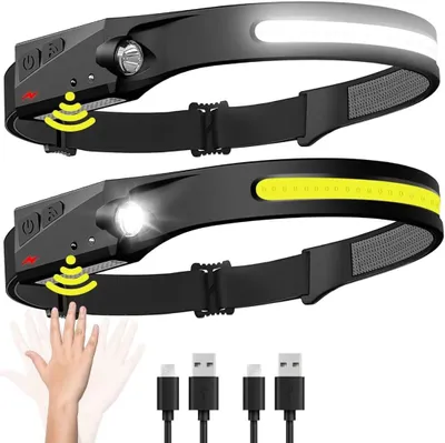 Produktbild von 2xLED Stirnlampe Wiederaufladbar Sensor Bewegungssensor Kopflampe USB Scheinwerfer, SuperHell 1000LM 1200mAh 230° Ultra Leichtgewicht Stirnlampe, IPX4