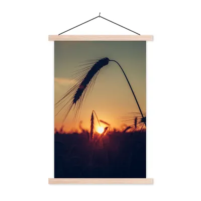 Produktbild von MuchoWow® Textilposter Gras - Herbst - Sonnenuntergang - Jahreszeiten - Landschaft 40x60 cm mit holzfarbenen Rahmen - Poster