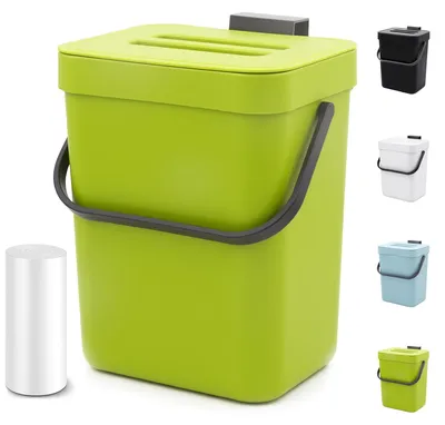 Imagen del producto de Contenedor de compostaje con tapa, de 5 litros, para colgar, con sistema de montaje en pared, ideal para la cocina