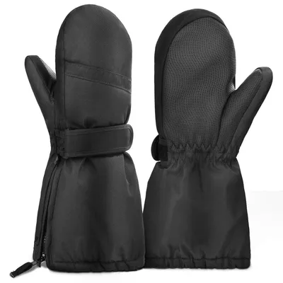 Immagine prodotto di Guanti da sci per bambini con zip, impermeabili, neri, taglia M (4-5 anni)