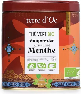 HERBATA ZIELONA GUNPOWDER Z MIĘTĄ BIO 80 g - TERRE D'OC