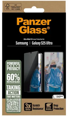 Produktbild von PanzerGlass ® 2-Way Privacy Displayschutz Samsung Galaxy S25 Ultra | Ultra-Wide Fit, Samsung, Samsung - Galaxy S25 Ultra, Trockene Anwendung, Kratzresistent, Schockresistent, Transparent, 1 Stück(e)