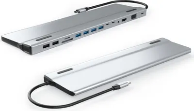 Zdjęcie produktu dla INF 14-w-1 Wieloportowy adapter USB-C Hub z HDMI, VGA, Ethernet, czytnikiem kart SD/TF