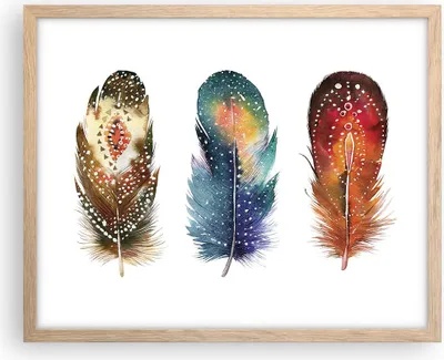 Produktbild von Gerahmtes Poster - Rahmen in heller Eiche - Feder Vogel Farbe - 50x40 cm - Wand Bild - Wanddeko - Wandbilder - Kunstposter - Wandposter - Bilderrahmen - Bilder - Kunstdruck - P2NAA50x40-4927