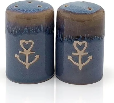 Produktbild von Stoneware Salz- und Pfefferstreuer Set "Anker" blau