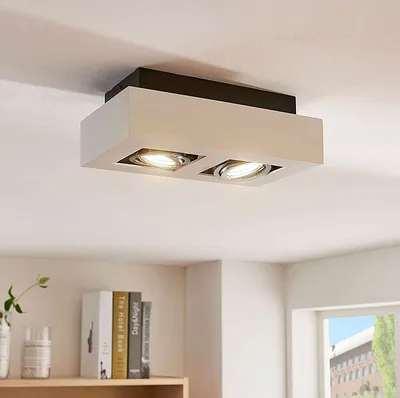 Produktbild von Lindby - Modern Moderner Deckenfleck weiß inkl. GU10 kippbar 2-flammig Lichter - Vince I Wohnzimmer - Aluminium Rechteckig - LED geeignet GU10