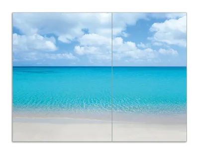 Produktbild von Wallario Herdabdeckplatte aus Glas, Größe 70 x 52 cm 2-teilig, Motiv Sandstrand und blaues Meer