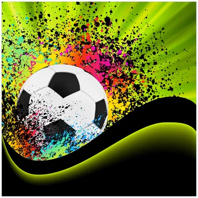 Produktbild von Wallario Premium Glasbild, freischwebende Optik, kräftige Farben, Größe 50 x 50 cm Motiv Fußball - Design Wellen und Regenbogen in grün