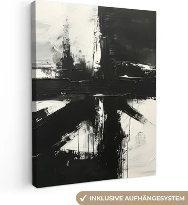 Produktbild von MuchoWow® - Leinwandbilder - Modern - Schwarz und weiß - Abstrakt - Kunst, Wandbild, Wanddeko Bilder Wohnzimmer, 90x120 cm