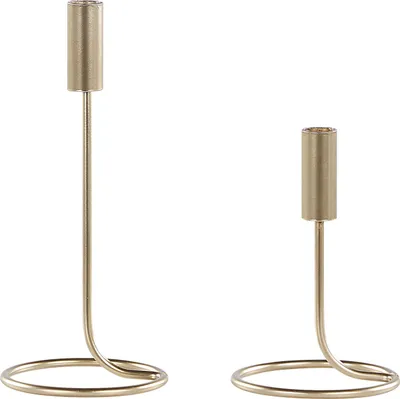 Produktbild von BELIANI Kerzenständer Gold 2er Set Eisen für 2 Kerzen mit rundem Sockel moderner Look Dekoartikel Dekoration Wohnzimmer Salon Innenbereich