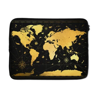 Produktbild von MuchoWow® Laptop Hülle 17 Zoll Laptoptasche Weltkarte - Luxus - Gold - Zipper - Schutzabdeckung