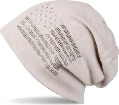 Produktbild von styleBREAKER Beanie Mütze USA Flaggen Design mit Strass-Applikationen, Uni, Jersey leicht Übergang Frühling Herbst