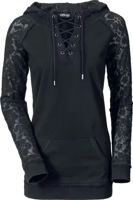 Produktbild von Gothicana by EMP Damen schwarzer Kapuzenpullover mit Spitze L