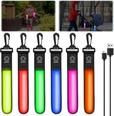 Productafbeelding van 6 stuks knipperende led-schooltassen, 3 modi, USB-oplaadbaar, reflecterende hanger, knipperend veiligheidslicht, voor schooltas, rugzak, joggen