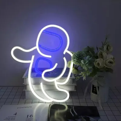 Zdjęcie produktu dla Oświetlenie NEON LED, dekoracyjne oświetlenie ścienne, astronauta pływający biały, ok. 36 x 32 x 2 cm