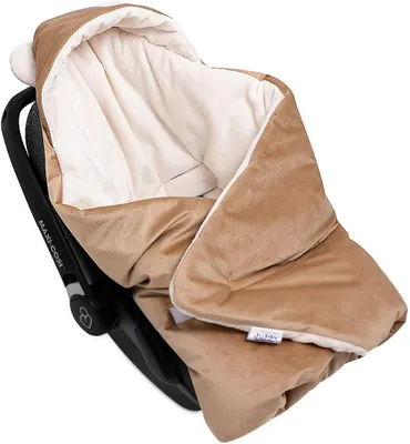 Produktbild von Decke für Kindersitz mit Kapuze und Ohren – Ecru Plüsch & Toffee Soft Velvet