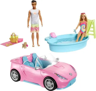 Produktbild von Barbie HMJ94 Barbie, Ken, Cabrio und Poolset mit Zubehör
