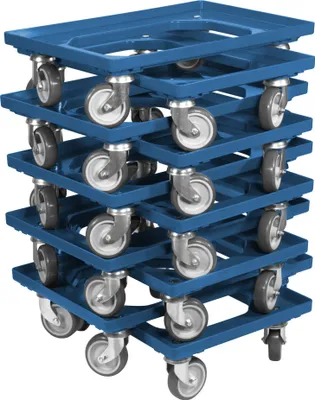 Produktbild von 10 x Stück Transportroller für Kisten 600x400 mm 4 Lenkrollen Blau