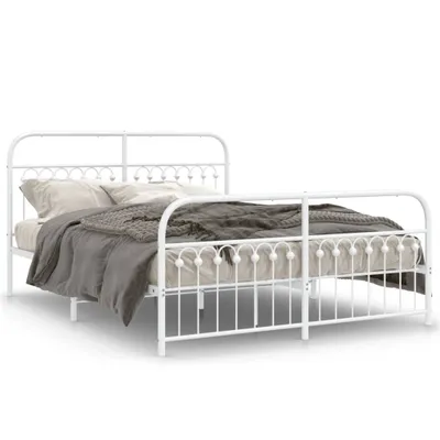 Zdjęcie produktu dla vidaXL Rama łóżka z wezgłowiem i podnóżkiem metalowa biała 150x200 cm