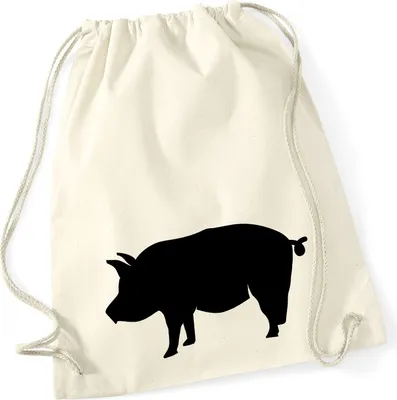 Produktbild von Huuraa Turnbeutel Schwein Silhouette 12 Liter Natural Baumwolle Rucksack Geschenkidee