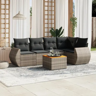 Produktbild von Design 6-tlg. Garten-Sofagarnitur mit Kissen Grau Poly Rattan, Gartenmöbel-Sets 2024 Neu