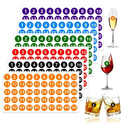 Productafbeelding van Herbruikbare stickers voor wijn glazen - Nummering 1-50