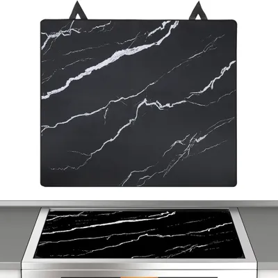 Obrázek produktu pro Kryt na varnou desku v mramorovém vzhledu, kryt na indukční varnou desku, černý, 61,5 × 53 cm, kuchyňská dekorace, kryt na sklokeramickou varnou desku, kryt na varnou desku