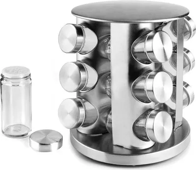 Produktbild von Set mit 12 Ibili Gewürzbehältern, Edelstahl/Glas, 18,5 x 21,5 cm, silber