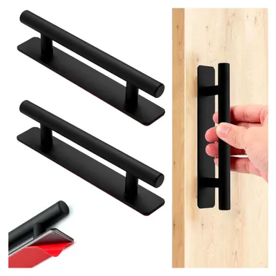 Produktbild von Möbelgriffe, 2 Stück selbstklebende Schrankgriffe aus Edelstahl, für Schrank, Schublade und Tür (Schwarz, 76 mm)