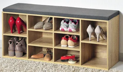 Image de Meuble à chaussures avec coussin d'assise imitation chêne - Beige - L 103.5 x P 29.5 x H 48 cm