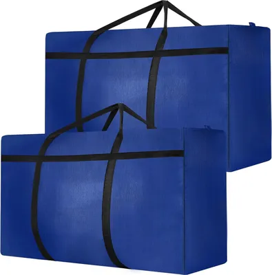 Produktbild von 2 Stück 120L Große Aufbewahrungstasche, Oxford Heavy-Duty Umzugstaschen mit Reißverschluss Handgriff Umzugskartons Groß Reisetasche Tragetasche für Bettdecken Kleidung Bettwäsche (Blau)