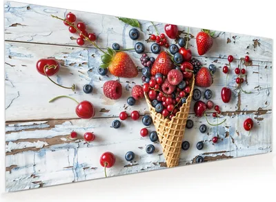 Produktbild von Küchenrückwand Spritzschutz Glas mit Motiv Früchte Eiscreme 40 x 40 cm