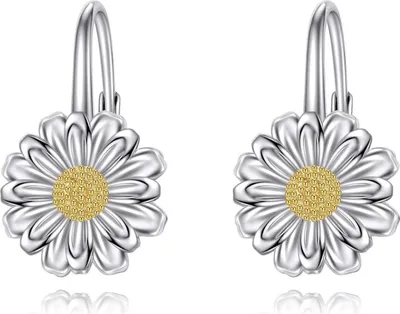 Image de Marguerite Boucles d'oreilles Femme 925 Argent Leverback Fleurs Cadeau