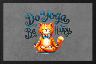 Produktbild von Do Yoga Be Happy Fußmatte Geschenkidee für Yoga-Fans und Katzenliebhaber Entspannung und Achtsamkeit