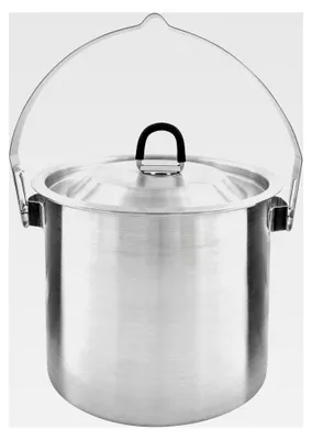 Produktbild von Topfset 1,4 L - Hoher Outdoor-Kochtopf aus Edelstahl mit einsetzbarer Schale, Bügel zum Aufhängen, Volumenskalierung und Deckel - 1,4 Liter - Ø 13 x 13,5 cm